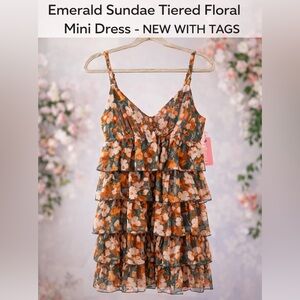 NWT 🧡 Emerald Sundae Floral Tiered Mini Dress - Orange and Teal Spring Summer